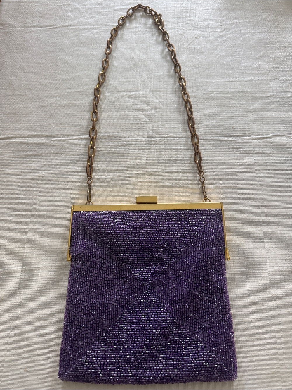 Christina Purple Beaded Frame-Top Shoulder Bag with Gold Chain